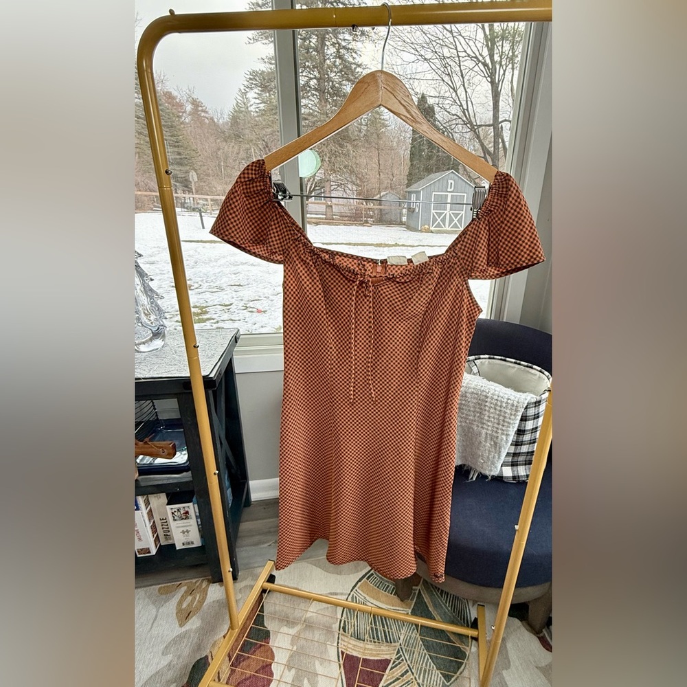 Levi’s Misha Mini Dress Small Orange Black Gingham Fit Flare - Picture 3 of 5